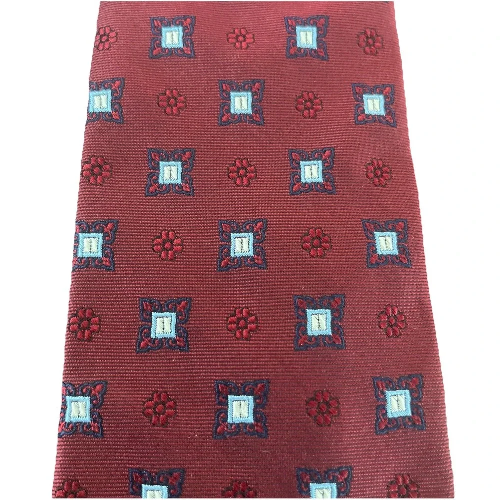 Brooks Brothers Makers Merchants Burgundy Blue Tie Geometric Floral‎ 58 1/2
